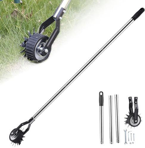 Edger Lawn Tool, 53.2 inch Manual Lawn Edger with 3 Sections Stainless Steel Handle, Rotary Grass Edger Tool with Wheel, Garden Edger for Landscaping Sidewalk Yard, Manual Edger Lawn Tool