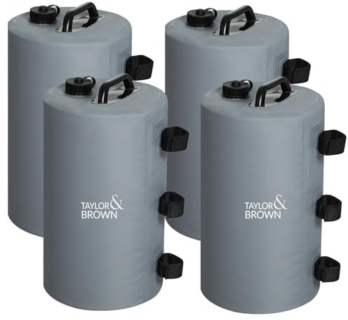 Taylor & Brown 4 Pack Canopy Gazebo Water Weights Bag, 4 Leg Weights, Portable 10L Water Bag Windproof for Outdoor Pop Up Tent, Canopies, Gazebo, Shelter, Set of 4 (Grey)