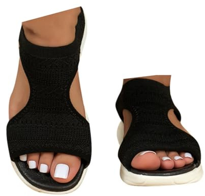 Sommerschuhe Damen, Sandalen Damen Orthopädische Sandalen damen Sommer Slingback Mit Weiches Fussbett Sommerschuhe Riemchensandalen Sandaletten Bequem Breite füße Barfuß Flache Strick Strandschuhe