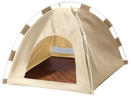 Dualoai Haustier Katzen Hundezelt, Hundehütte, Halbgeschlossen, für Den Sommer, Katzenkiste, Universelle Hundehütte, Haustier Tipi für Kaninchen, Kätzchen, We, Beige