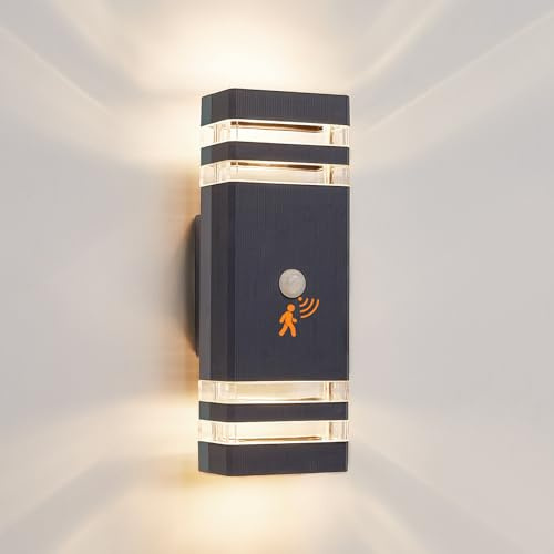 CELAVY Außenleuchte Aussenlampe mit Bewegungsmelder - 4000K LED GU10 Außenlampe Aussenleuchte Wand, IP65 Wandleuchte Wandlampe Lampe aussen, Aussenbeleuchtung Ausenbeleutung Hauswand, Anthrazit Grau
