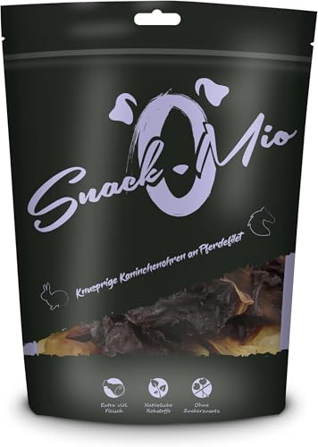 SnackOMio – Premium Hundesnack – knusprige Kaninchenohren an Pferdefilet, getreidefrei, 5er Pack (1 x 70g)