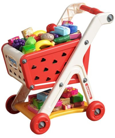 Rollenspiel-Einkaufswagen – Einkaufswagen-Spielset für Kinder, Spielzeugwagen, fantasievolles Spielen | Kinder-Einkaufswagen mit Rädern, Spielzeug-Einkaufswagen für und Mädchen, lustiges Einkau