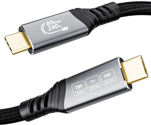 EUDOBEL 80Gbps USB C Cavo Thunderbolt 5 2 metri, larghezza di banda video 120Gbps, PD 3.1 240W, video 16K@30Hz 8K@60Hz, profondità di colore 12 bit Compatibile con MackBook Pro 16 M4, Thunderbolt 4