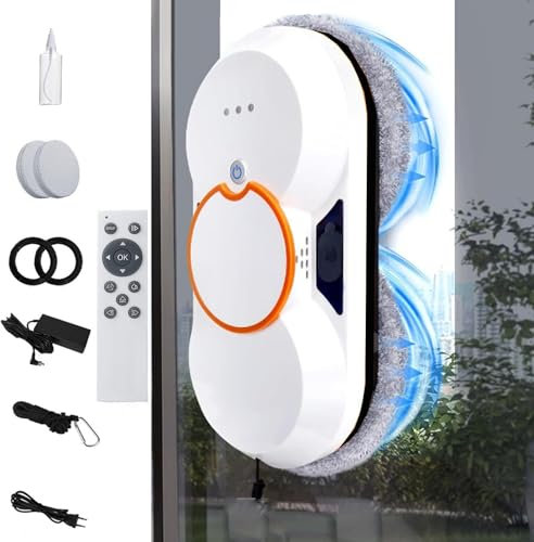 Soflightmok Window Glass Cleaning,Window Cleaner Robot,5600pa Automatic Smart Robot Cleaner With Water Spray/Remote Control/Safety Rope/Cleaning Cloth,For High Rise Windows Ceilings Tiles,White