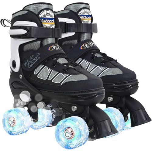 Nattork Kinder Rollschuhe für Mädchen, Jungen und Anfänger, 4 Größen Verstellbare Rollschuhe mit Leuchtenden Rollen für Kinder und Anfänger, für Draußen und Drinnen