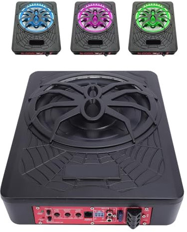 Luocute 800W Car Subwoofer, 10 Underseat Car Subwoofer with LED Ambient Light, Built-in Amp, Slim Underseat Powered Subwoofer for Truck, Boxes and Enclosures, Remote Subwoofer Control