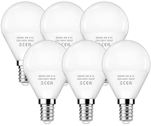 EvaStary E14 LED Kaltweiss Lampe 5W, 40W Halogen ersetzt, G45/P45 LED Birne | E14 6000K Kaltweiß Glühbirne, 220-240V Energiesparlampe, Nicht Dimmbar, 6 Stück