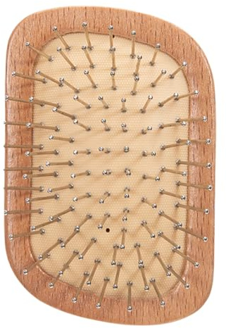 Peigne de massage rond en bois avec poils en acier - Petit appareil de massage du cuir chevelu pour des cheveux sains et un soulagement du stress