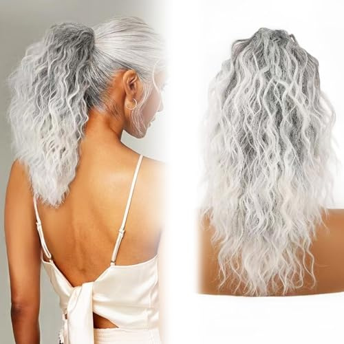 Lockige, Gewellte Frizz-Haarverlängerung mit Pferdeschwanz,Pferdeschwanz Haarteil Echthaar,Haarteil mit Klammer 18inch Haarverlängerung Zopf (#014)