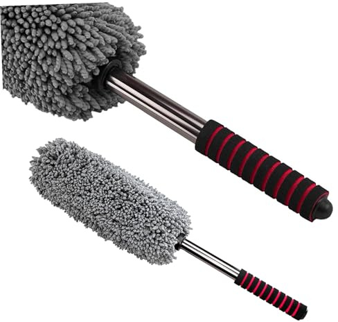 BUGUUYO Plumeau Télescopique en Microfibre pour Voiture, Brosse Ronde Multifonction, Nettoyage Rapide, Matériau Abs et Acier Inoxydable, pour L'extérieur