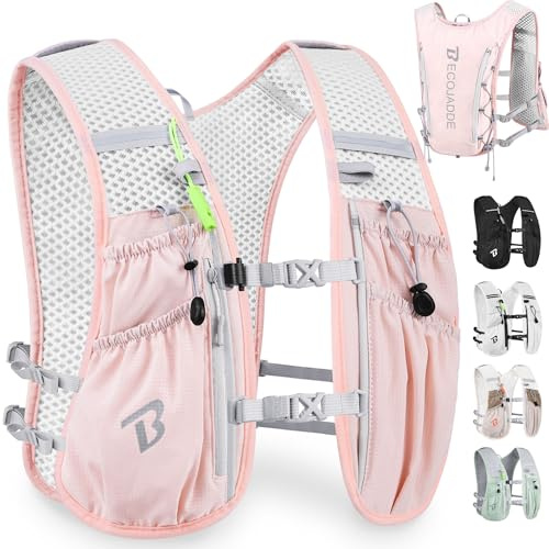 BECOJADDE Running Vest Women 5L Hydration Backpack Lightweight for Mens Womens, Running Backpack Hydration Pack for Marathon, Trail, Cycling, Hiking, Jogging Pink