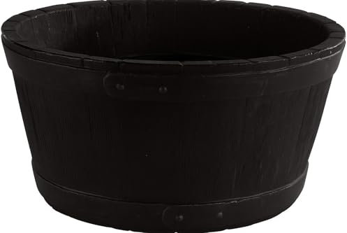 Muddy Hands Black Wooden Barrel Effect Plant Pot Outdoor Garden Round Plastic Flower Tree Herb Planter Water Feature