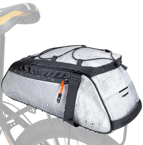 WOTOW Bike Rear Rack Bag - 10L Large Full Reflective Waterproof Trunk Bag, Multifunctional Bicycle Back Seat Cargo Carrier with Shoulder Strap