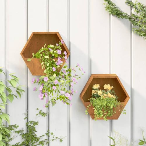 Qnhdfrt Wand-Pflanzkübel 2 Stück Cortenstahl Rostig 30x10x25 cm Robuste Wetterfeste Pflanzgefäße für Garten Balkon Terrasse als Schmaler Dekorativer Blumenkasten