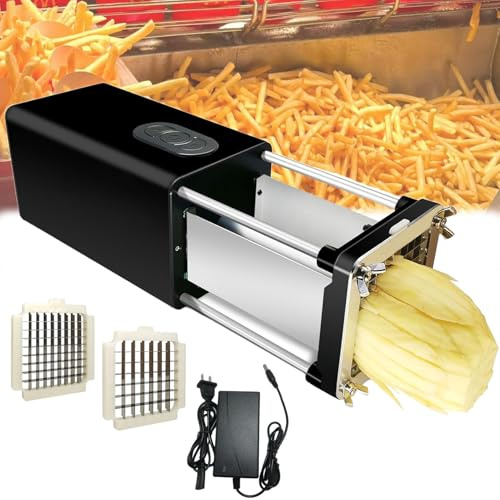Feiphla Chip Cutter, Professional Stainless Steel Potato Chipper for French Fries Cutters with 1/2 and 3/8 Inch Blade, Replacement Blades for Home and Commercial Use Black