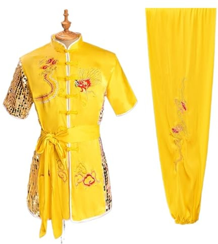 ITRHJTGP Kampsportsdräkt män kvinnor traditionell drake wushu-uniform kung fu-kläder set kampsport uniform Tai Chi(gul, 120 cm)
