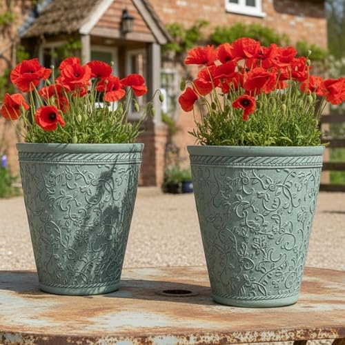 2 x stora runda växtkrukor i plast blomkruka planterare trädgårdsdekoration blå 29 cm växtkruka utomhus blomkrukor utomhus trädgårdsplanterare utomhus med dräneringshål