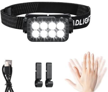 Lampada frontale a LED ricaricabile, 1 pezzo, super luminosa, 2500 lumen, 5 modalità di luce, leggera, IPX6, impermeabile, con sensore leggero, per esterni, campeggio, corsa, pesca, per bambini e
