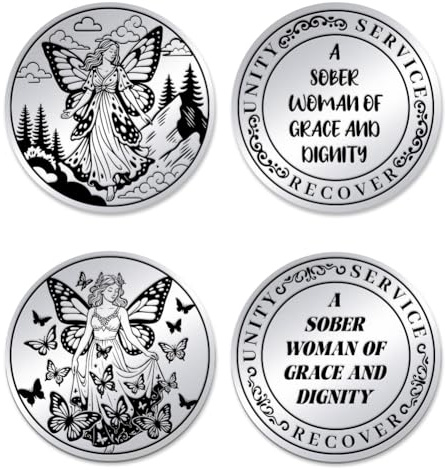 UNICRAFTALE 2Pcs Stainless Steel Double Sided Decision Coins Butterfly Fairy Coin Sobriety Coin AA Chips Recovery Medallions Gifts for Women Celebrating Sober Milestones