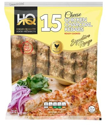HQ's 15 Cheese Chicken Charcoal Kebab 1kg Delicious Juicy Grilled Style Ready to Cook Tender Chicken Kebab Easy to Prepare and Serve Pack of 1