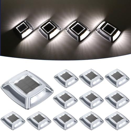 hoyiours Éclairage pour Chemins Spot Solaire Exterieur Puissant IP68 Étanche Lot de 12 Eclairage Escalier Exterieur Blanc Balise Solaire Exterieur Jardin 24LM pour Garage, Chemin, Piscine et Parc