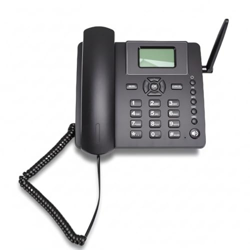 Sxhlseller Kabelloses GSM Tischtelefon, Dual SIM Karte, Quadband 2G, Fest Installiertes Schnurlostelefon mit Antenne, Radio, Wecker, 1200 mAhAkku