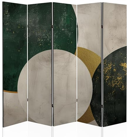 framed concept - Paravent Raumteiler Holz 225x172 cm, 5-teilig doppelseitiger, Sichtschutzwand