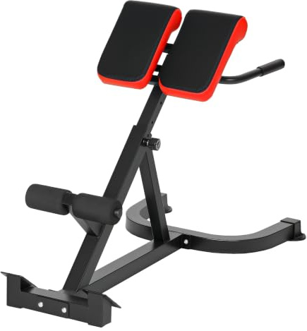 SPORTNOW Banc de Musculation Réglable 5 Niveaux Chaise Romaine Noir Rouge | Rouleaux en Mousse Dense, Tronc, Abdominaux, Dos, Fessiers, Entraînement