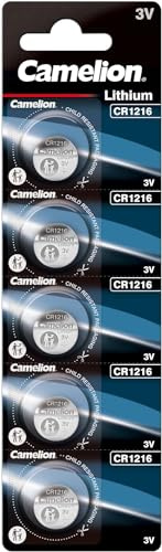 Camelion 13005216 - Lithium Knopfzellen-Batterie CR1216 mit 3 Volt, 5er Set, Kapazität 25 mAh, für verschiedenste Geräte- und Verbraucheranforderungen