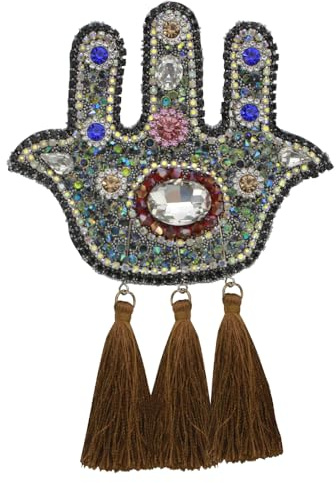Beaded Crystal Fatima Hand Rhinestone Patches Fringe Badge Sew on Applique Clothes Brooches Decoration 2 Pieces