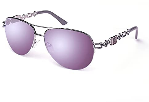FONHCOO Verspiegelte Sonnenbrille Damen UV400 Brille Vintage Pilotenbrille Retro Sunglasses Women mit auffälliger Verspiegelung (Lila)