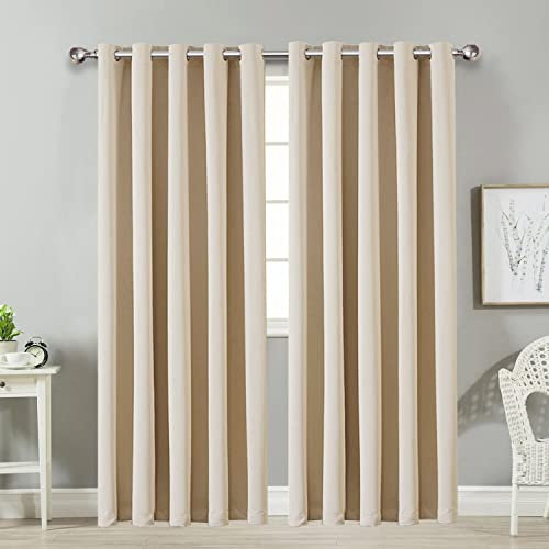AMEHA Blackout Curtains for Bedroom - Cream Eyelet Curtains Living Room Window Treatments Soft Thermal Curtain & Drapes 66 x 54 Drop Inch, 2 Panels with Tiebacks
