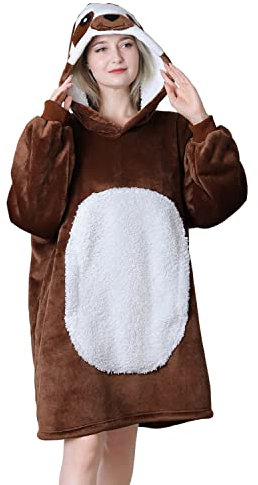 Queenshin Oversize Sherpa Hoodie Decke Zum Anziehen Herren Warmies Faultier Kuscheldecke Baumwolle Mit Ärmeln Kuscheljacke Damen Flauschig Pullover Sweatshirt für Erwachsene, Kuschelpullover