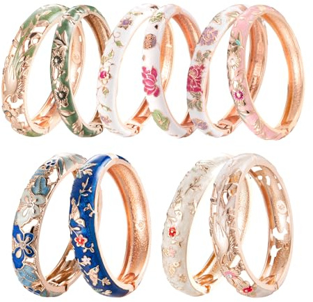 Wynameleri Emaille Breiter Armreif mit Goldrand für Frauen, Handgemachtes Emaille Breites Armband für Damenarmreif
