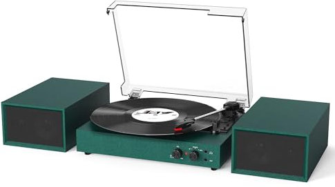 Giradischi in vinile con altoparlanti esterni, codifica da USB a PC, 33 45 78 giri/min, vintage, Bluetooth, per vinile, con doppio altoparlante stereo, supporto jack per cuffie AUX-in RCA, verde
