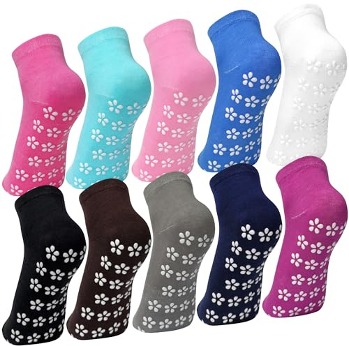 Kevaler 10 Paar Yoga Socken für Damen Baumwolle Anti-Rutsch-Socken Stoppersocken Rutschsocken Antirutsch Sportsocken für Sport Yoga Pilates Gymnastik Krankenhaus Schwangere, 35-42