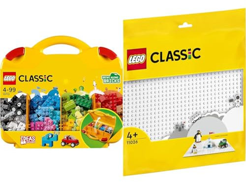 LEGO 10713 Classic Valigetta Creativa, Contenitore Mattoncini Colorati & 11026 Classic Base Bianca, Tavola per Costruzioni Quadrata con 32x32 Bottoncini