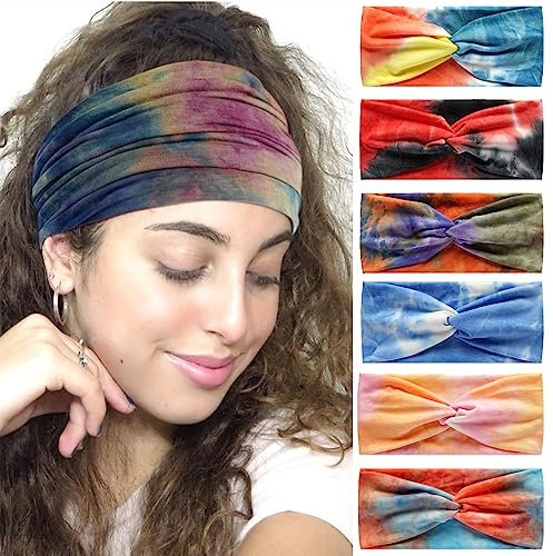 6Pcs Womens Hairband Bandana Haarschmuck für Frauen Erwachsene Boho elastische Turban breite Anti-Rutsch-Haartuch Damen Haarbänder für kurze Haare