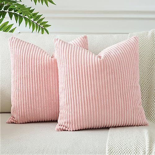JOTOM 2er Set Cord Kissenbezüge Kissenhülle Dekorative Zierkissen Sofakissen Couchkissen Dekokissen Kissenbezug Deko Kissenhülle für Sofa Wohnzimmer 45x45cm Rosa