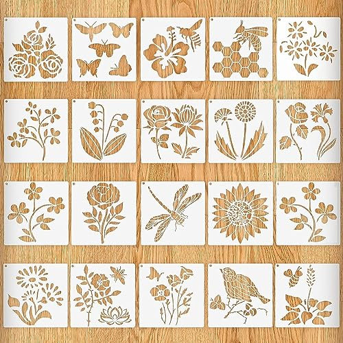 Brandmalerei Vorlagen Schablonen Textilgestaltung, 20 Stück Blumen Vogel Schablonen Malen, DIY Wandgestaltung Malschablonen der Vogel Schmetterling Libelle Blume,Vorlagen für Scrapbooking Möbel