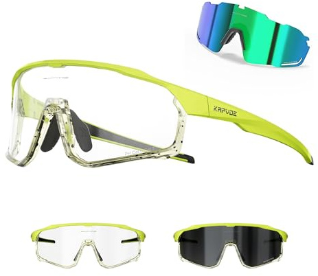 KAPVOE Fahrradbrille Polarisiert Selbsttönend Radbrille Wechselglaeser Photochromatische Sonnenbrille Sportbrille MTB K93