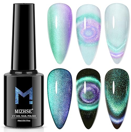 MIZHSE Cat Eye UV Gel Nagellack 9D Cat Magnet Eye Gel Nagellack Katzenaugen-Nagellack Soak Off UV/LED Cateye Magnet UV Nagellack Glitzer Cat Eye Nail Polish Katzenaugen Gel mit 1 Magnet 10 ml*1 (002)
