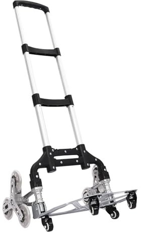 PIOJNYEN Aluminium Treppensteiger Sackkarre Treppenkarre Klappbar 70 kg Tragkraft Einkaufswagen Faltbar Einkaufsroller Trolly für Transportkarre (Schwarz Silber)