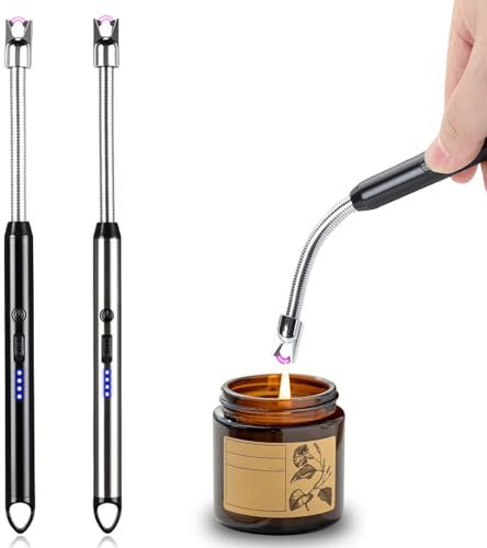 Juego de 2 mecheros eléctricos con arco eléctrico, recargable por USB, encendedor de plasma, encendedor largo para velas, barbacoa, camping, chimenea (negro + plata)