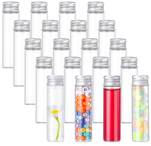 Smivyhp 20 Stück Glasflasche mit Schraubverschluss 20ml Kleine Flaschen | Transparent Reagenzglas zum Befüllen, Reagenzglas Mit Schraubverschluss Mini Glasröhrchen für Blumen Gewürze Bonbons Flüssig
