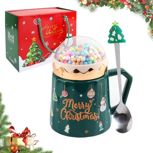 ACTOYS Tazza da Caffè Natalizia, Tazze di Natale, Tazzine Caffe Natalizie, Tazza Natalizia in Ceramica, Tazza Natalizia con Cucchiaio di Natale, Miglior Regalo di Festa per Genitori e Amici (verde)