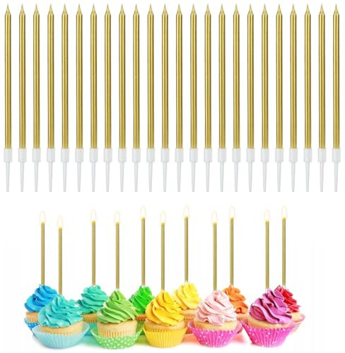 FIHODONE 24 Piece Birthday Candles,Candles Birthday,Birthday Candles for Cake,Candles Decorate Girl Boy,Birthday Decoration Wedding Party Cake Decorations (Champagne)