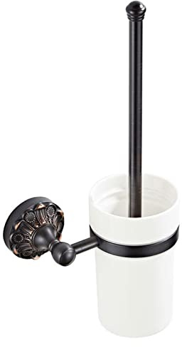 Brosse de Toilette et Support, Ensemble de Porte-Brosse de Toilette Antique Noir, Brosse de Toilette de Nettoyage Murale en Laiton avec Tasse en céramique pour Salle de Bain