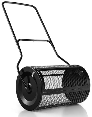 COSTWAY Kompoststreuer 80L, Torfstreuer mit U-Griff, Ø40x68cm, Düngerstreuer Rasen Garten, Gartenstreuer für Dünger & Setzlinge, Komposter Metall, Saatgutstreuer mit Mesh-Korb, Handstreuer (Schwarz)